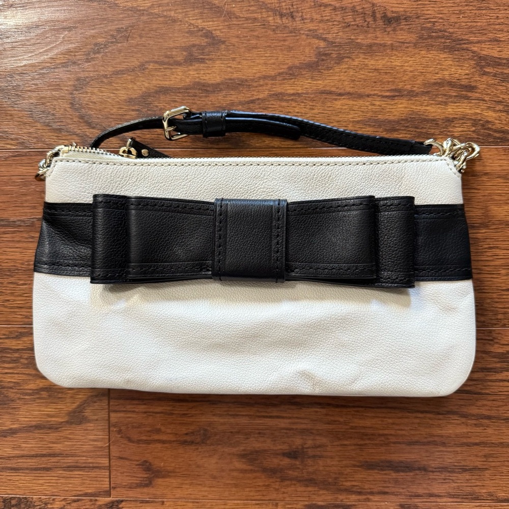 Kate Spade Celina Villabella Avenue Bone & Black Leather Bow Crossbody Bag